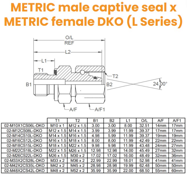 M10X1 Captive Seal 3869 x M12 (6L) DKO M/F - Complete Hydraulic Adaptor